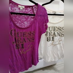2 Guess fitted T-shirts white and pink